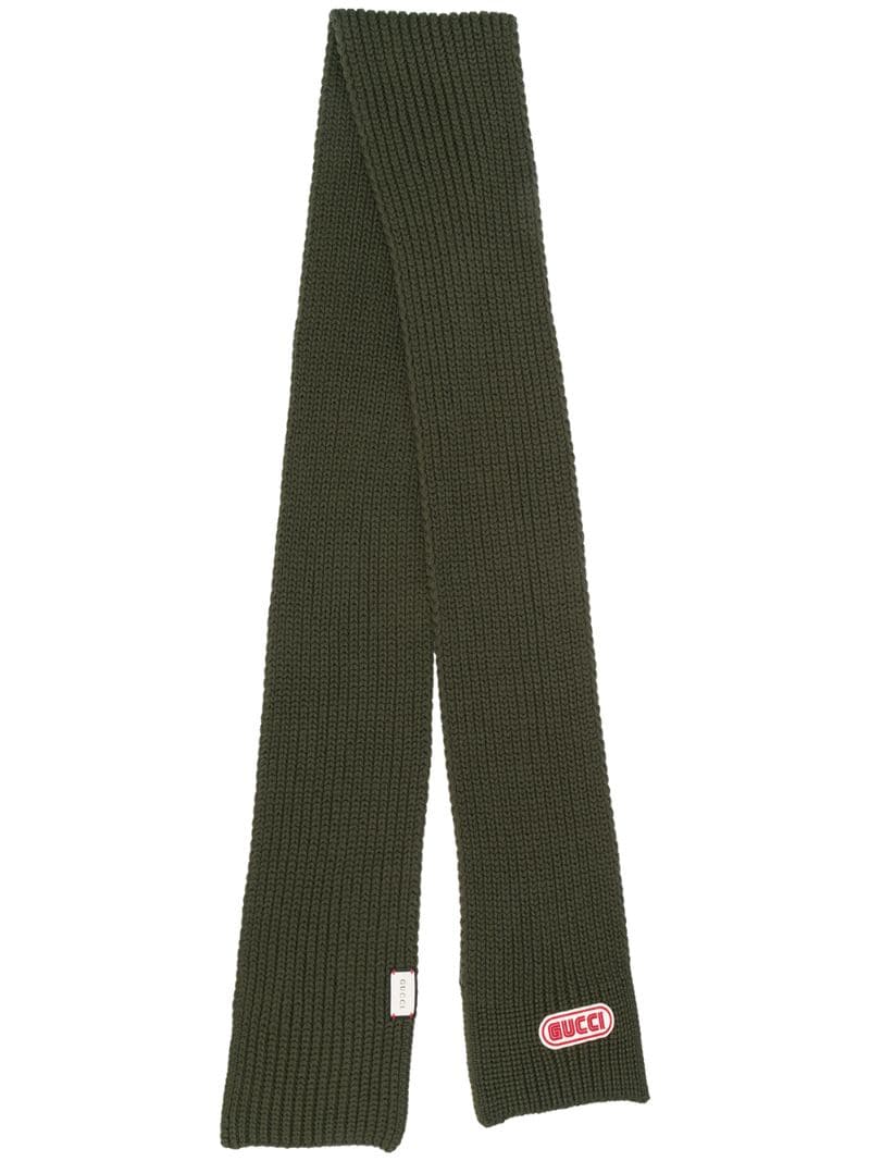 Gucci - logo plaque knitted scarf - men - Wool/Polyester/Polyurethane - One Size - Green