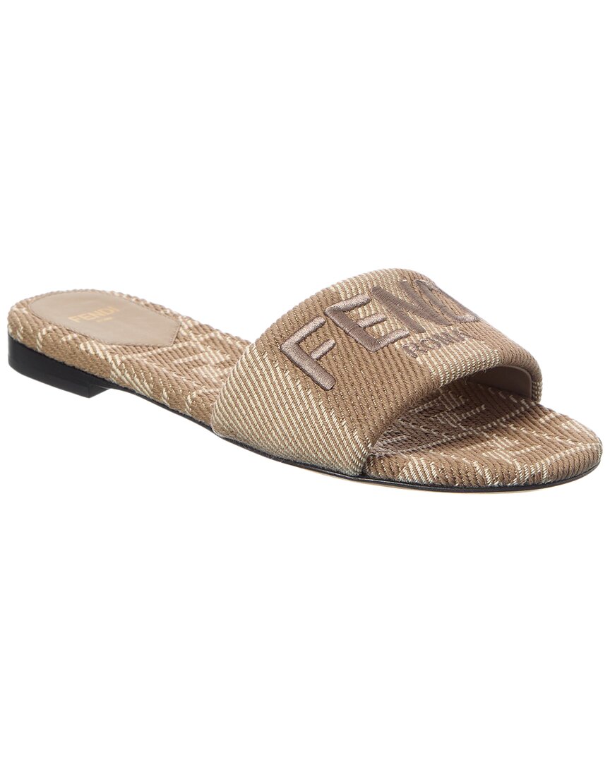 Fendi Shoe Signature Jacquard Sandal 2 Beige Shoes