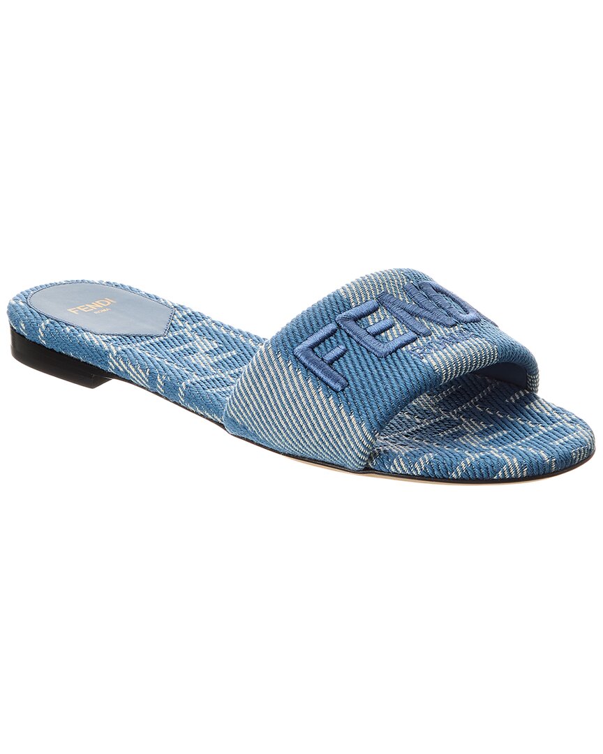 Fendi Shoe Signature Jacquard Sandal Blue Shoes