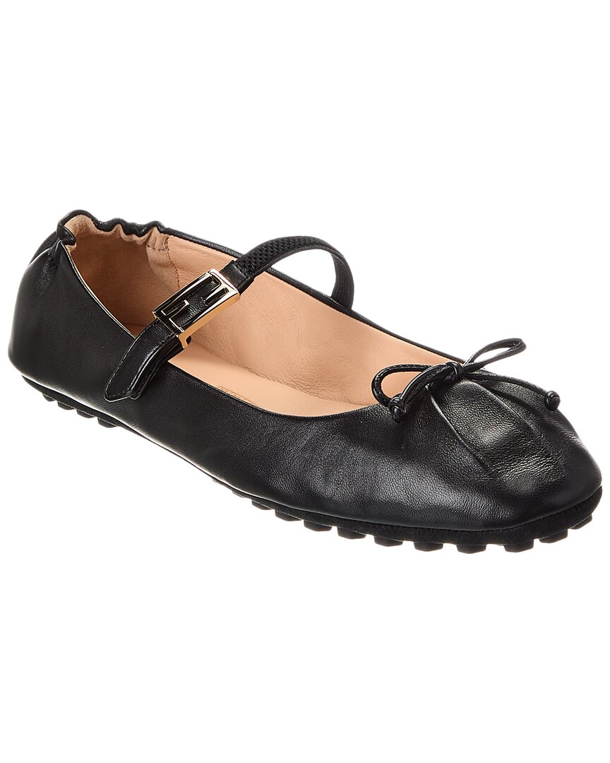 Fendi Shoe Baguette Ballet Flat Leather Black Shoes