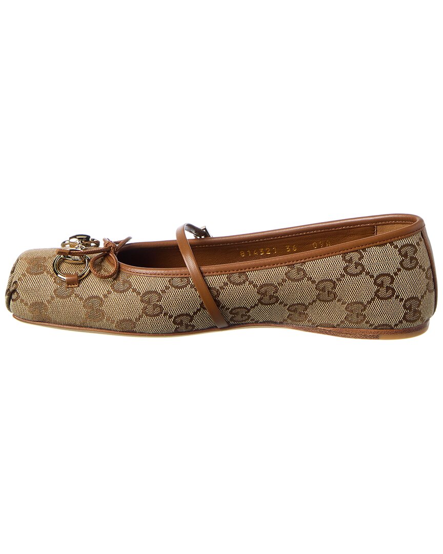 Gucci Horsebit Gg Canvas & Leather Ballet Flat