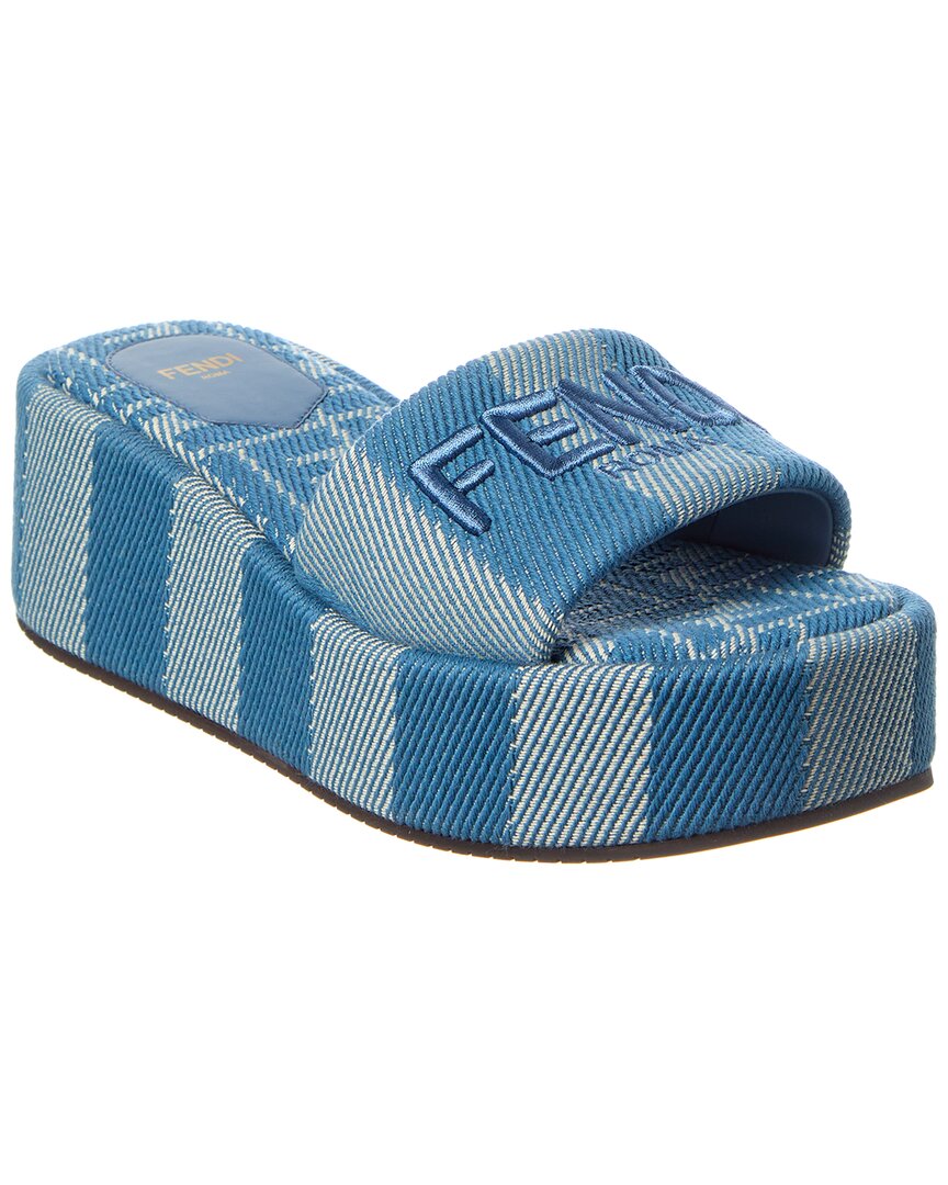 Fendi Shoe Sunshine Platform Sandal 4 Canvas Blue Shoes