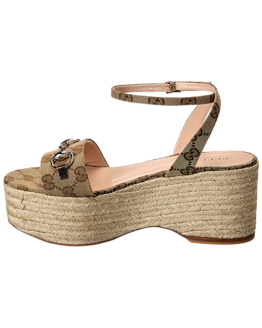 Gucci Horsebit Gg Canvas Wedge Sandal