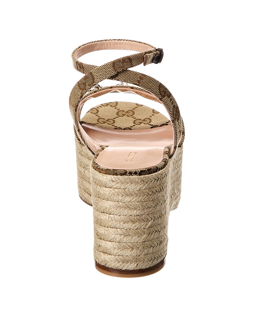 Gucci Horsebit Gg Canvas Wedge Sandal