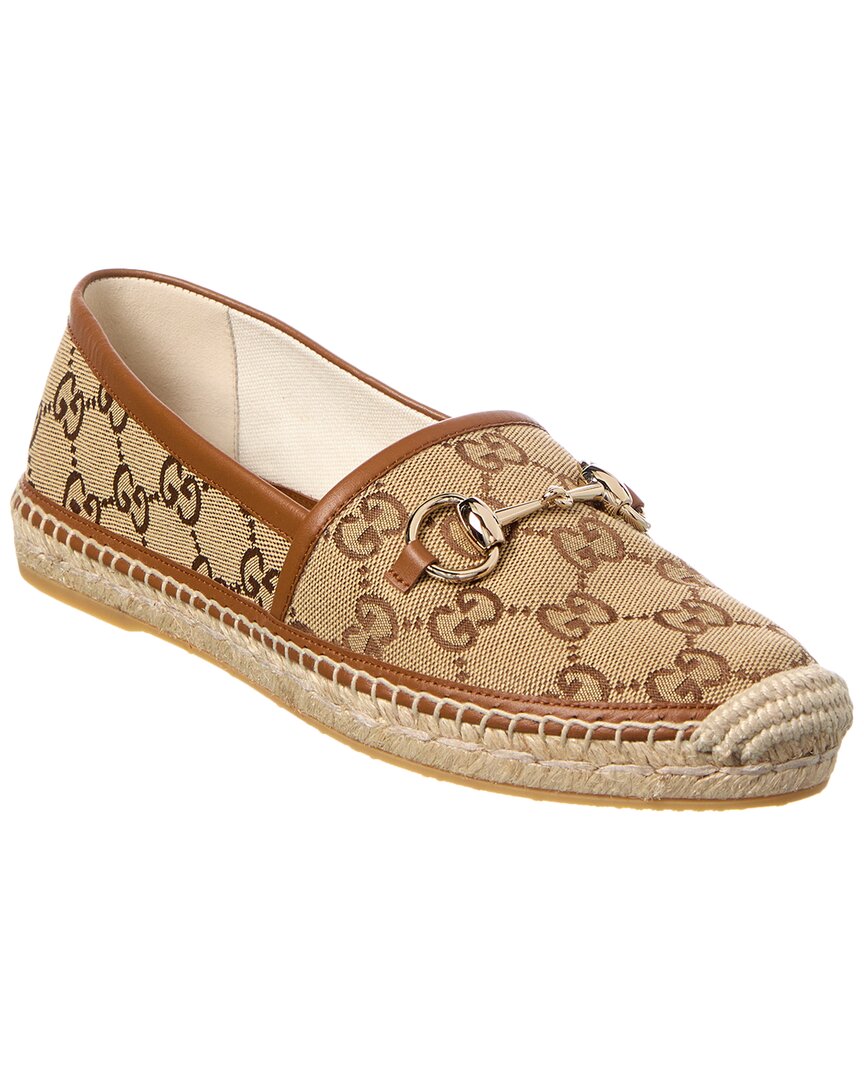 Gucci Horsebit Gg Canvas & Leather Espadrille, 36, Brown