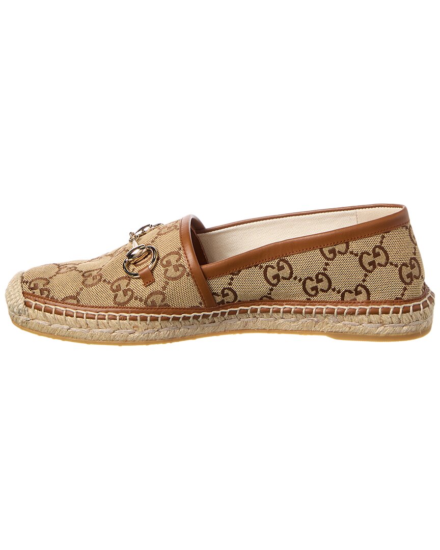 Gucci Horsebit Gg Canvas & Leather Espadrille, 36, Brown
