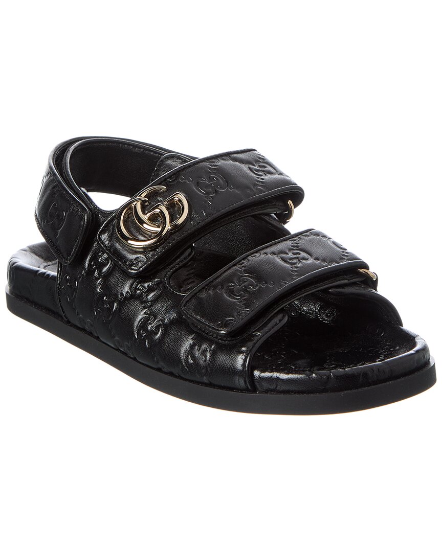 Gucci Double G Leather Sandal, 36, Black
