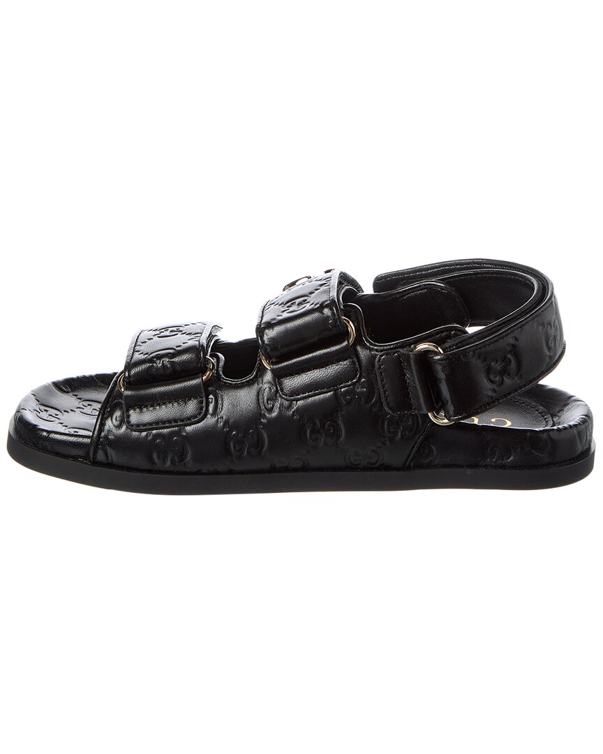 Gucci Double G Leather Sandal, 37, Black