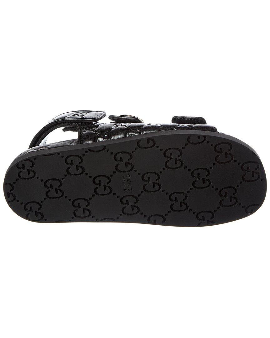 Gucci Double G Leather Sandal, 37, Black