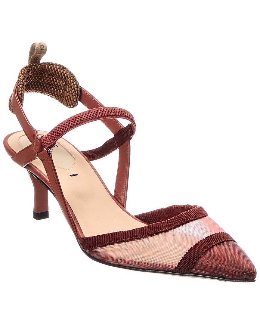 Fendi Sling Bag Colibri Lite Ff Mesh & Slingback Leather Brown Shoes Leather Slingback Pump