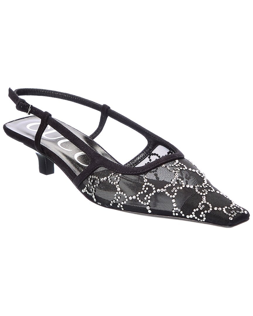 Gucci Gg Mesh & Suede Slingback Pump