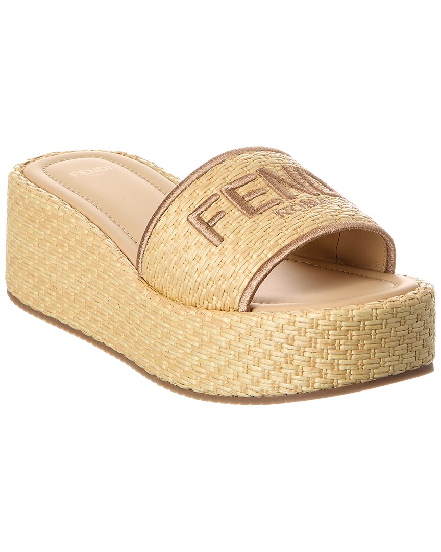 Fendi Shoe Sunshine Platform Sandal Raffia Beige Shoes