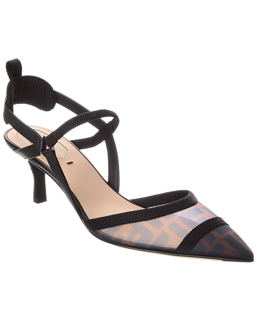 Fendi Sling Bag Colibri Lite Ff Mesh & Slingback Leather Brown Shoes