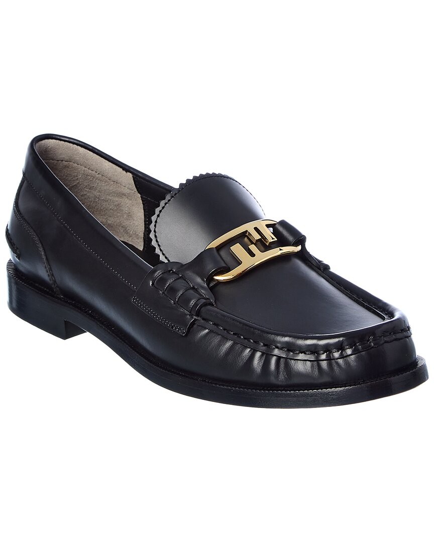 Fendi Shoe O'lock Loafer, 36 Leather Black Shoes