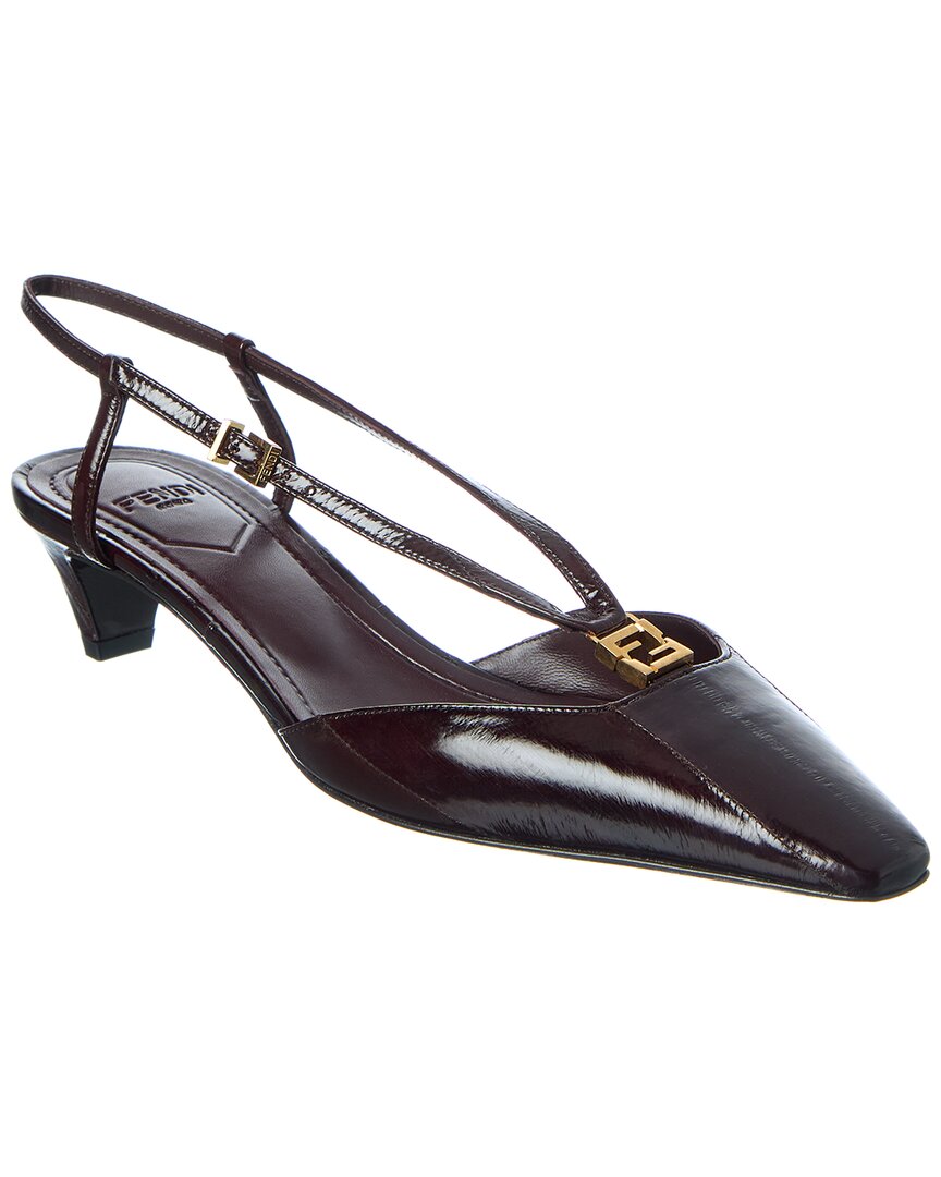 Fendi Sling Bag Ffold Slingback Pump 4 Leather Brown Shoes