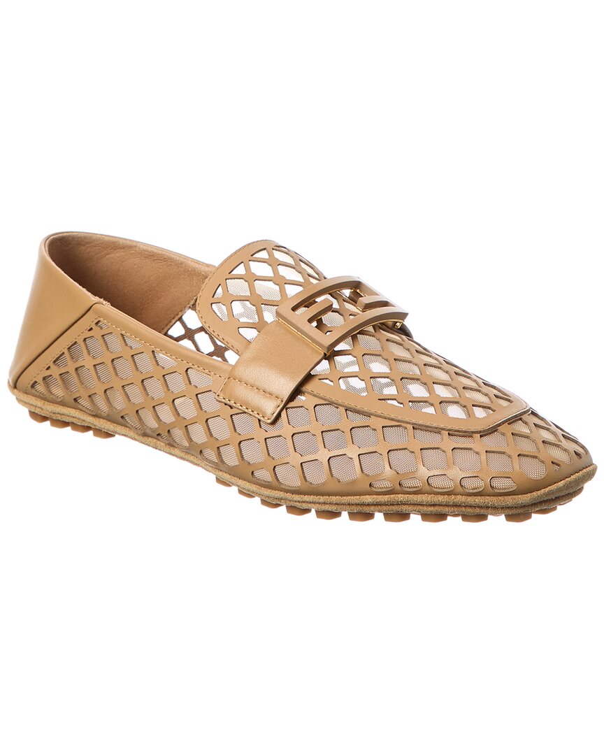 Fendi Shoe Baguette & Mesh Loafer Leather Beige Shoes