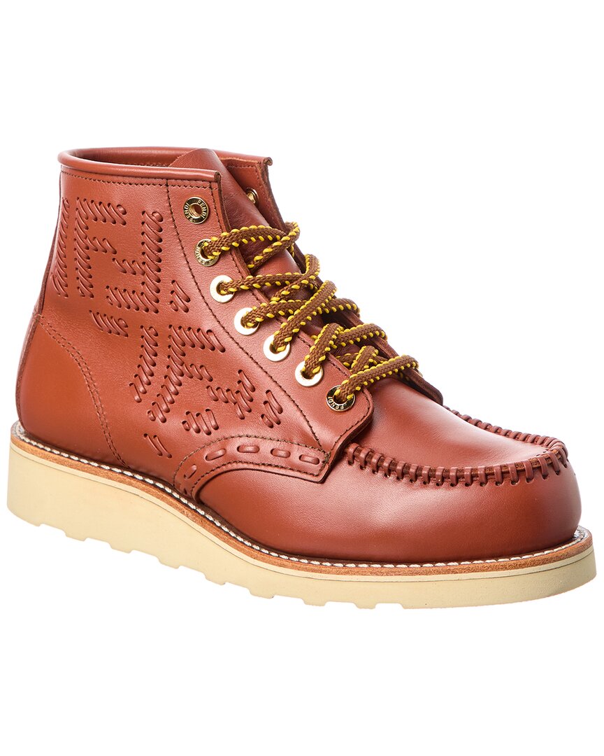 Fendi Shoe X Wing Bootie Leather Brown Red Shoes