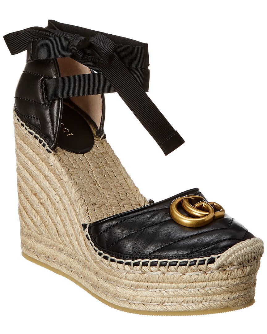 Gucci Gg Leather Platform Wedge Espadrille