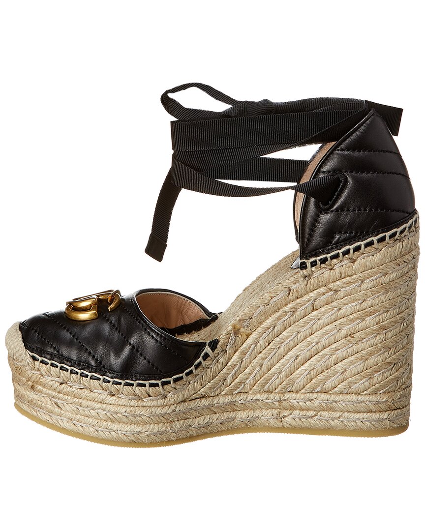 Gucci Gg Leather Platform Wedge Espadrille