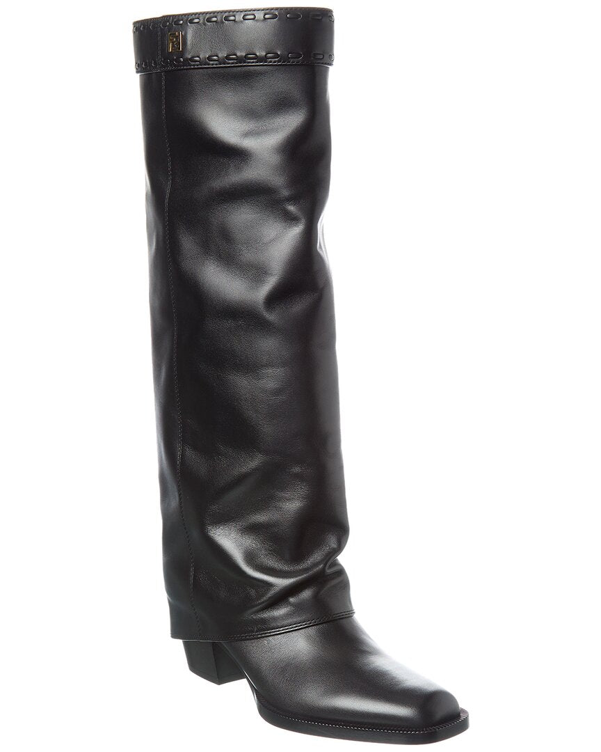 Fendi Shoe Show Knee-High Boot Leather Black Shoes