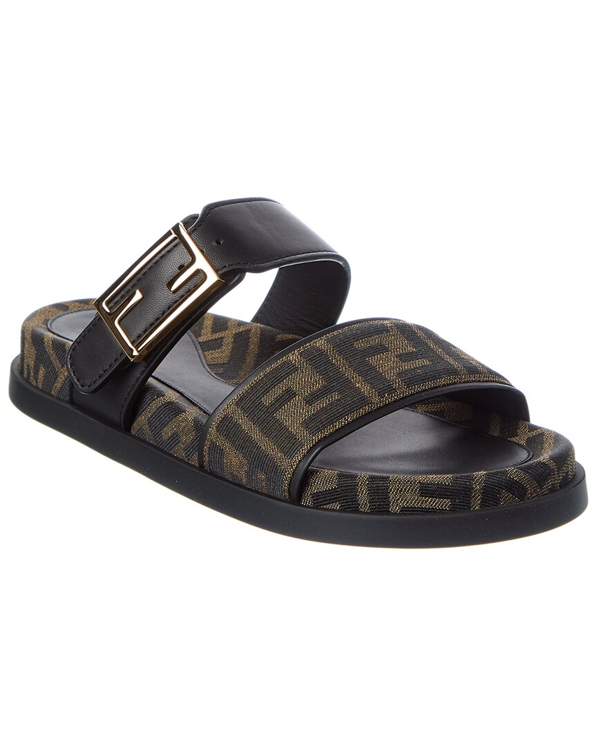 Fendi Shoe Feel Ff Jacquard & Sandal Leather Black Shoes