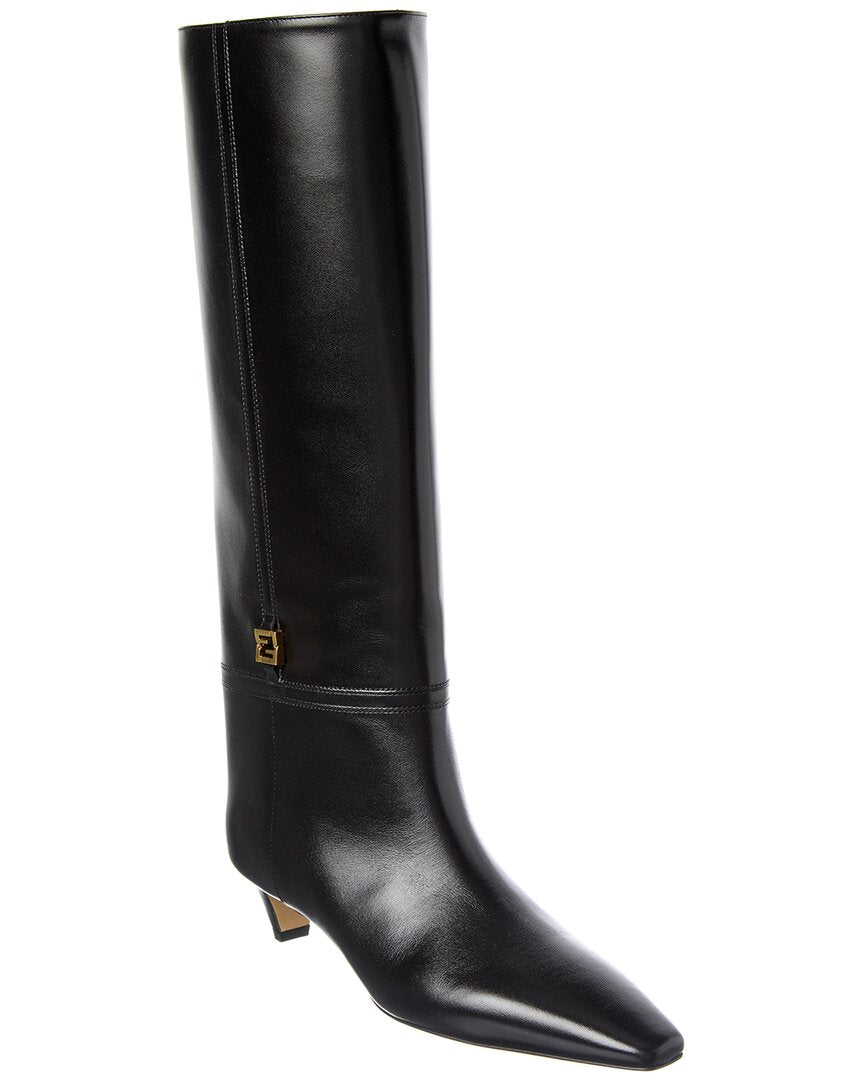 Fendi Shoe Ffold Knee-High Boot Leather Black Shoes