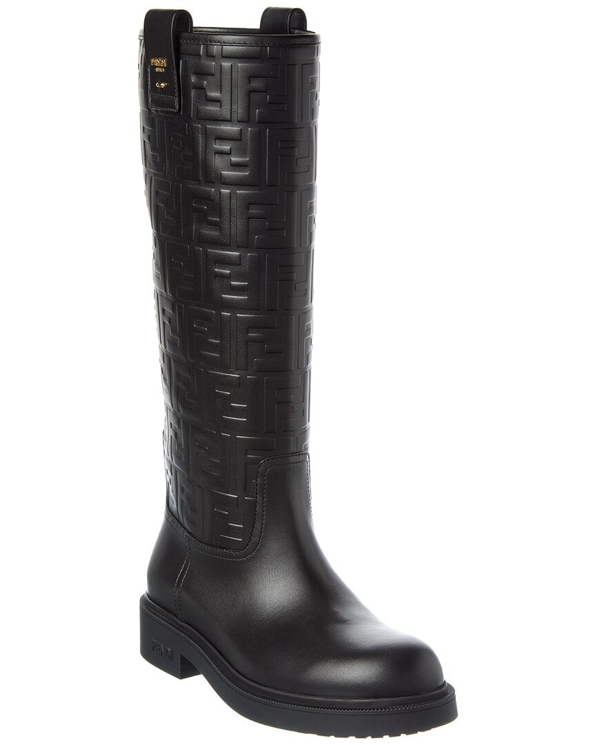 Fendi Shoe Filo Ff Knee-High Boot Leather Black Shoes