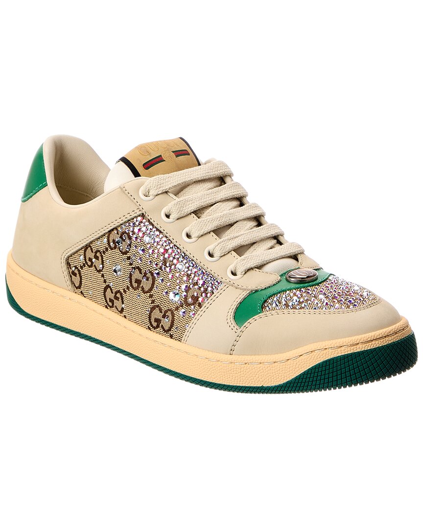 Gucci Screener Gg Crystal Canvas & Leather Sneaker