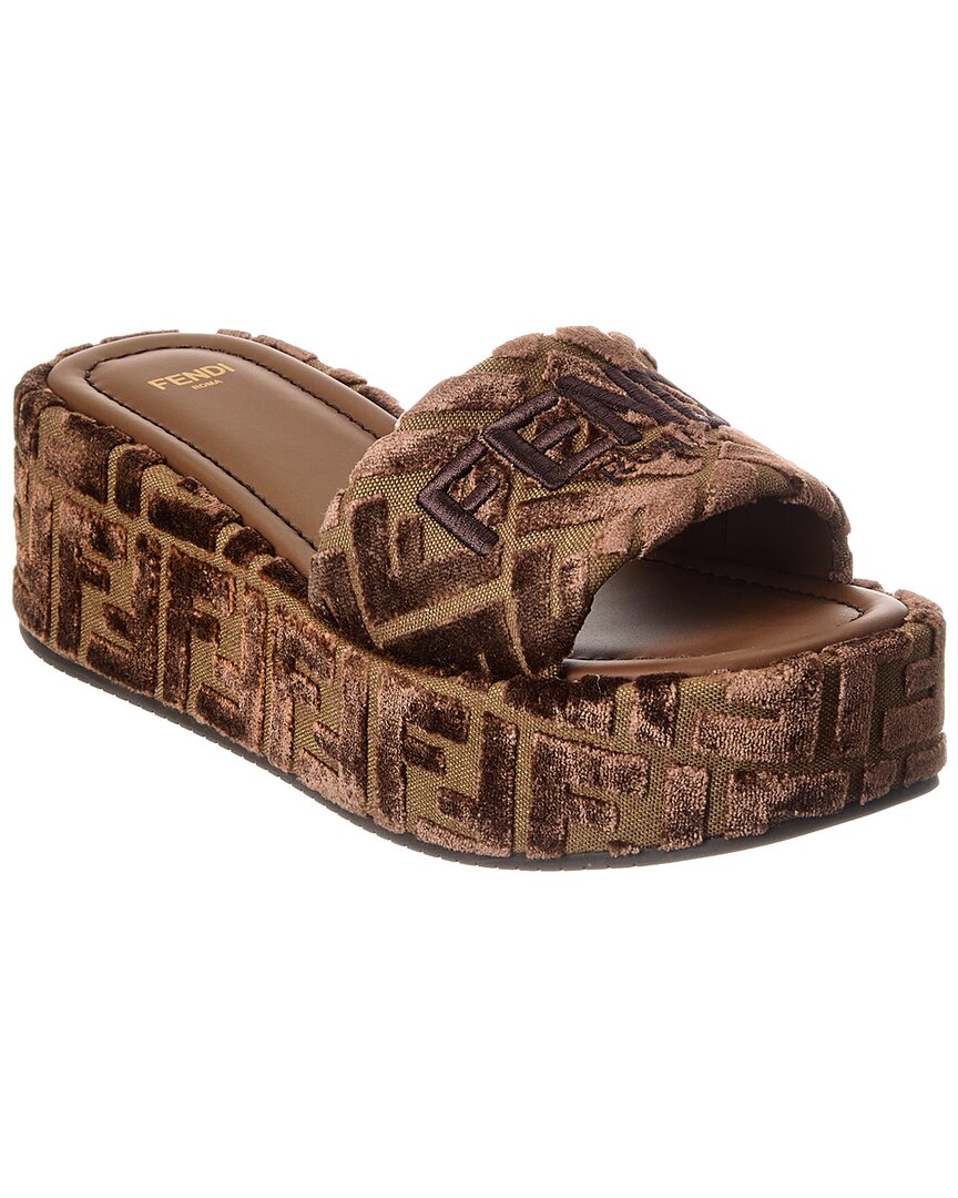 Fendi Shoe Sunshine Velvet Platform Sandal 3 Brown Shoes