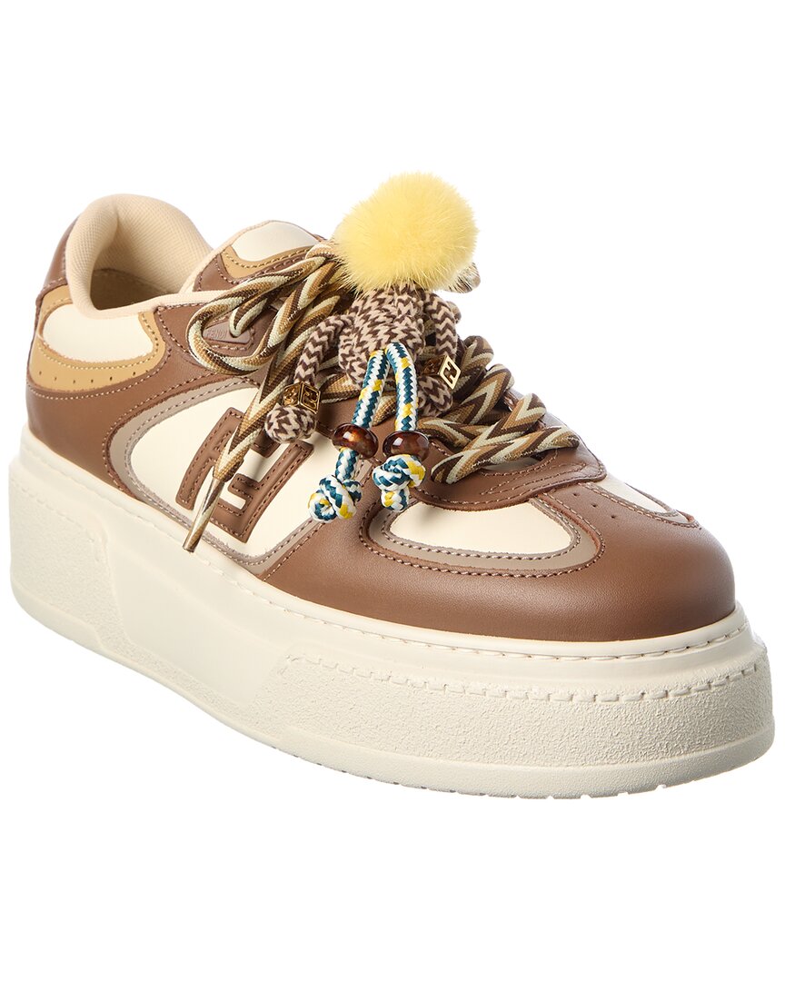 Fendi Shoe Match Platform Sneaker 2 Leather Brown Shoes
