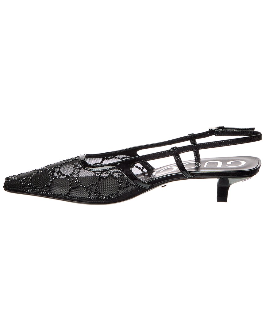 Gucci Gg Crystal Mesh & Leather Slingback Pump