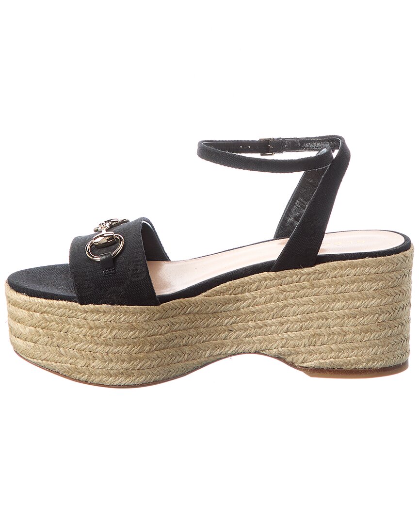 Gucci Horsebit Gg Canvas Wedge Sandal