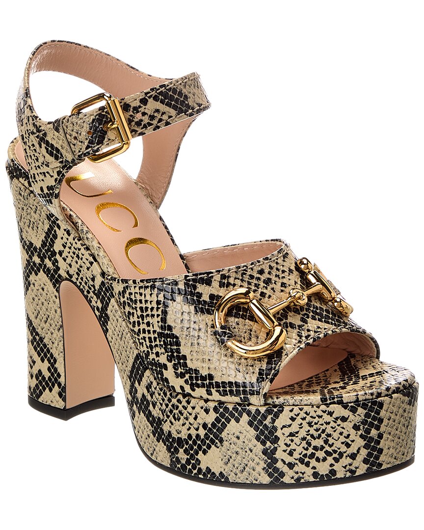 Gucci Horsebit Snake-Embossed Leather Platform Sandal