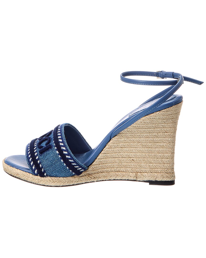 Gucci Denim & Leather Wedge Sandal