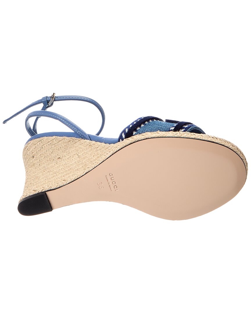 Gucci Denim & Leather Wedge Sandal