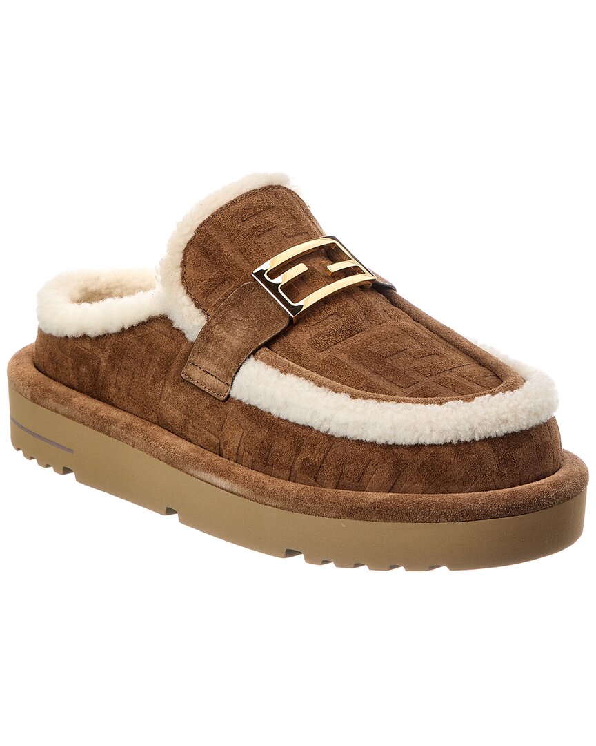 Fendi Shoe Apres Ff & Shearling Mule Suede Brown Shoes