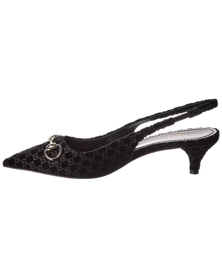 Gucci Horsebit Gg Velvet Slingback Pump