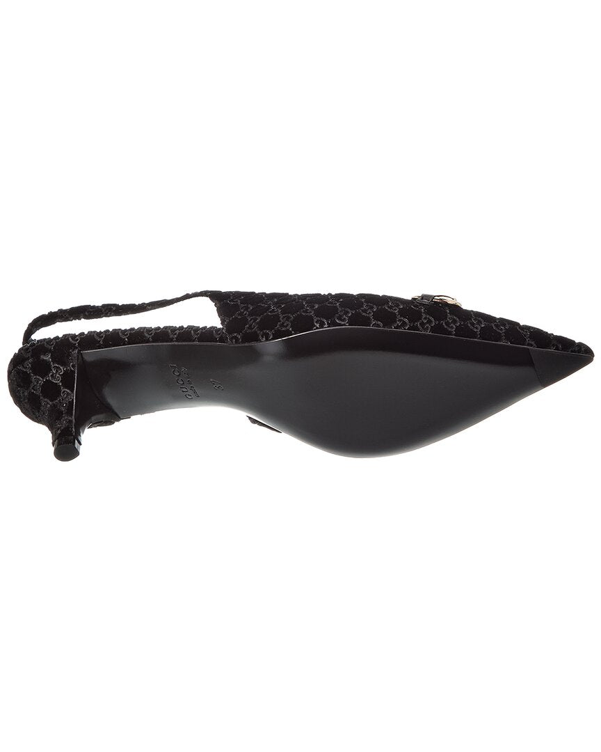 Gucci Horsebit Gg Velvet Slingback Pump