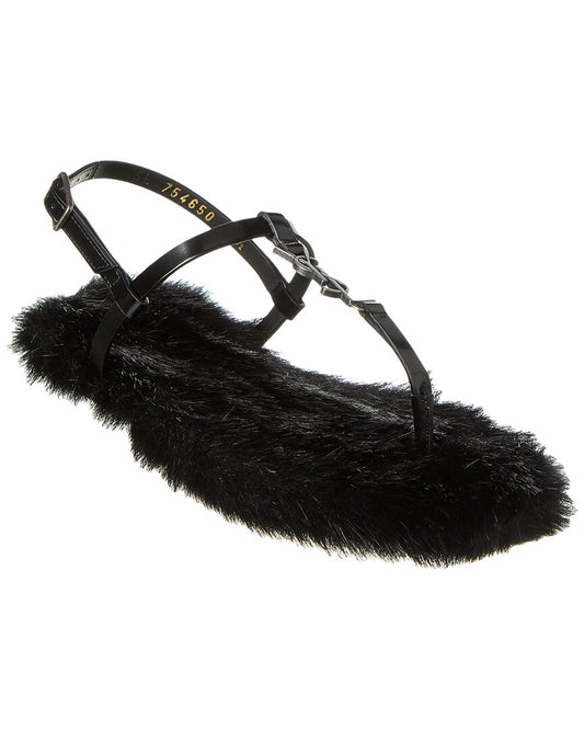 YSL Saint Laurent Cassandra Sandal Leather Black Shoes