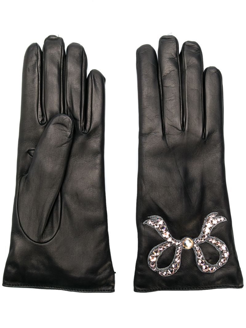 Gucci - leather gloves with bow - women - Lamb Skin - 7.5 - Black