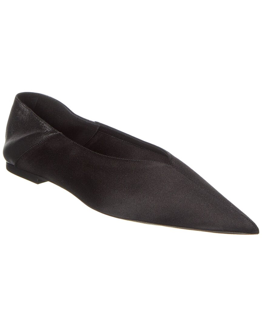 YSL Saint Laurent Nour Silk & Slipper Leather Black Shoes