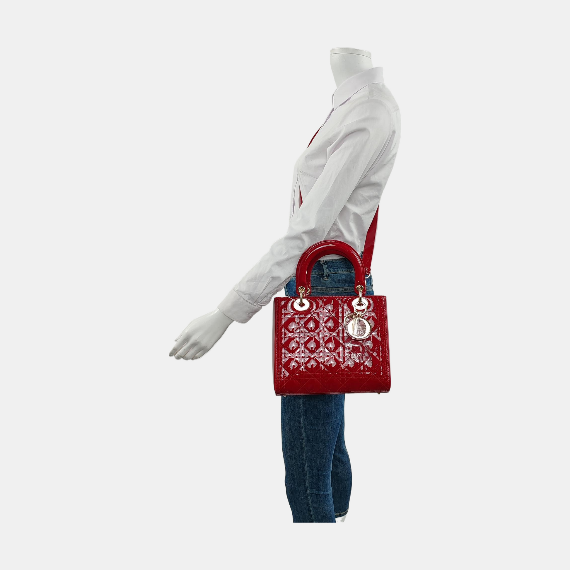 Dior Lady Medium Burgundy Patent Handbag Hardware Leather Red Travel Bag
