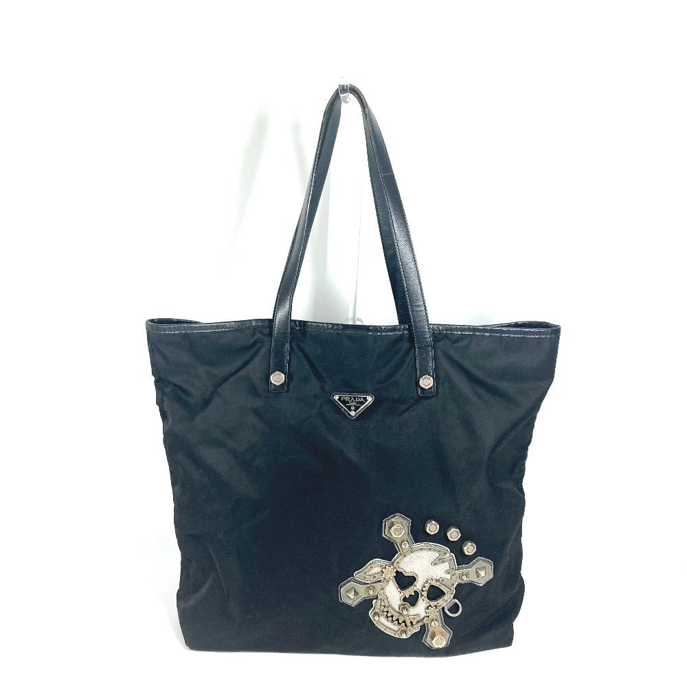 Tote Bag Skull Logo Leather Nylon