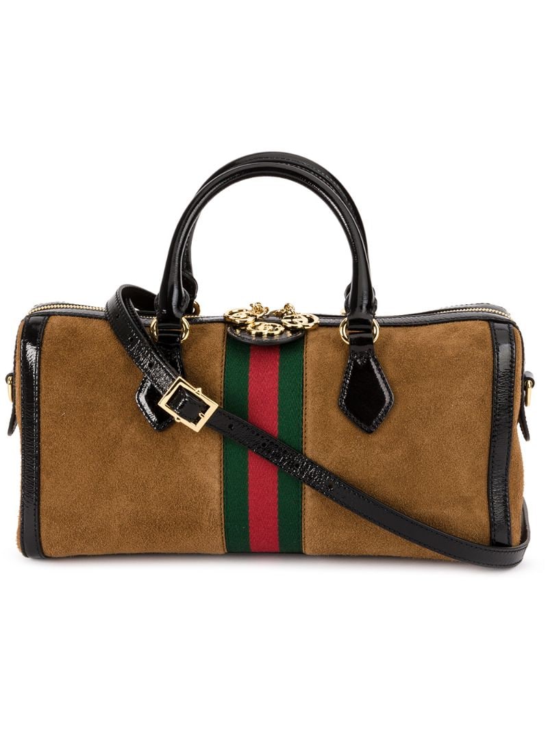 Gucci - logo pattern tote bag - women - Patent Leather/Suede/Microfibre - One Size - Brown