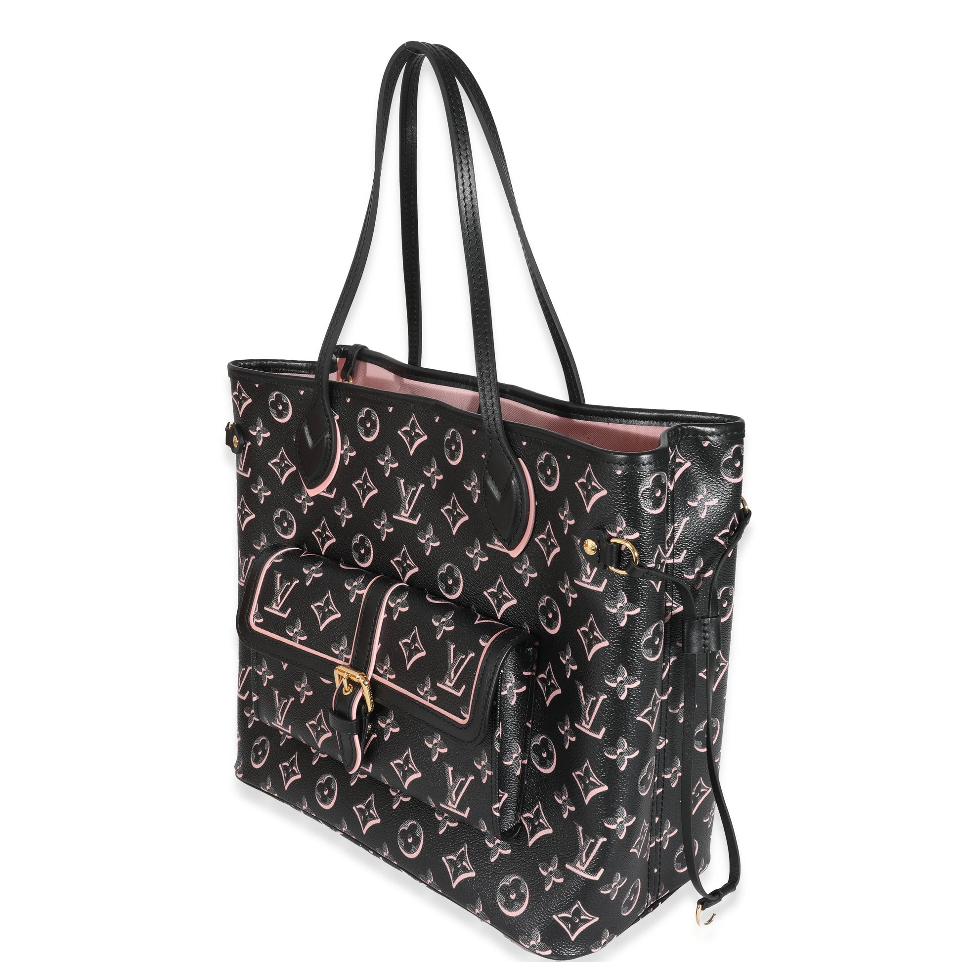 Louis Vuitton Fall You Neverfull MM Monogram Canvas Black Pink Tote Bag Neverfull Mm