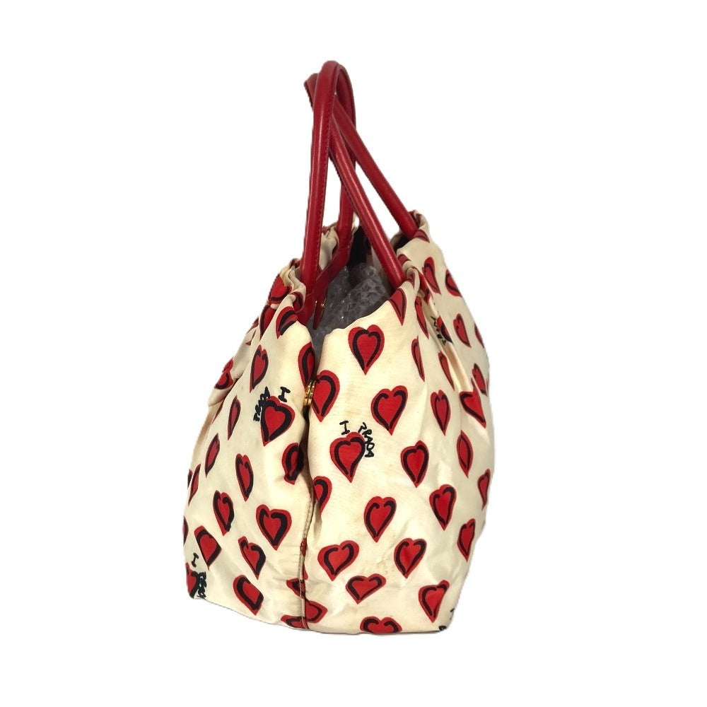 Tote Bag Heart Logo Leather Nylon