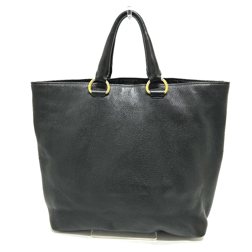 Tote Bag Leather Black Black Logo
