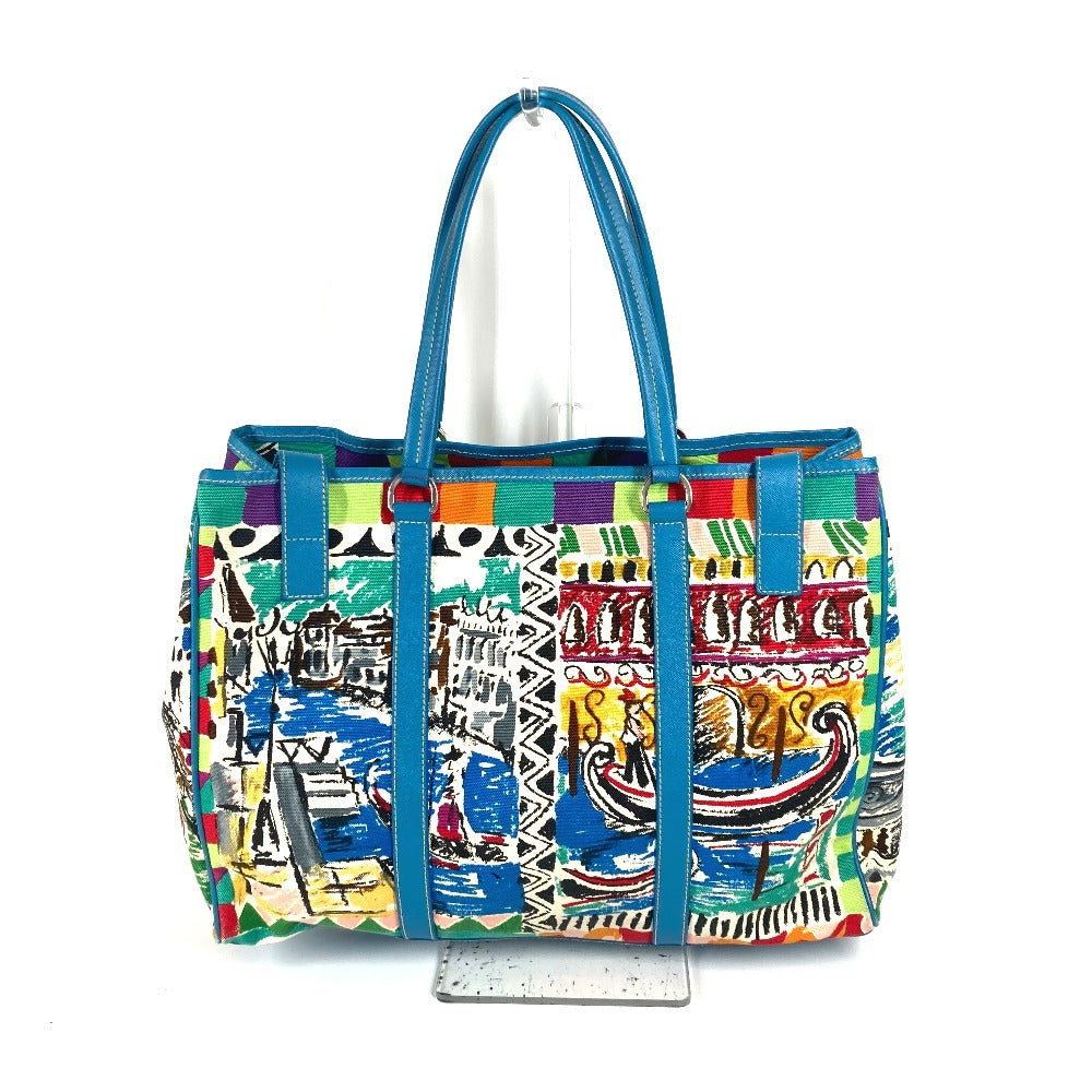 Tote Bag Multicolor Triangle Plate All Over Leather Canvas