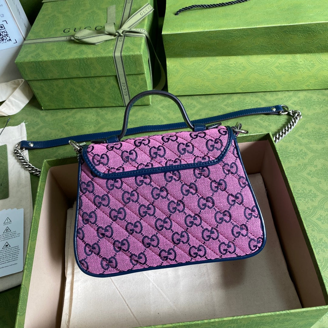 gg Marmont Top Handle gg Canvas Blue Pink Mini Bag