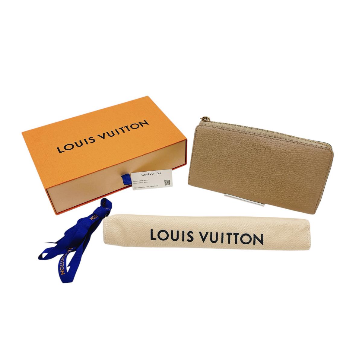 Louis Vuitton Long Purse M63104 Cowhide L-shaped Leather Beige Wallet Case